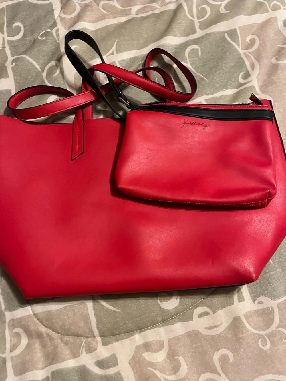 Kendall & Kylie Red Tote with Glitter Star Accents